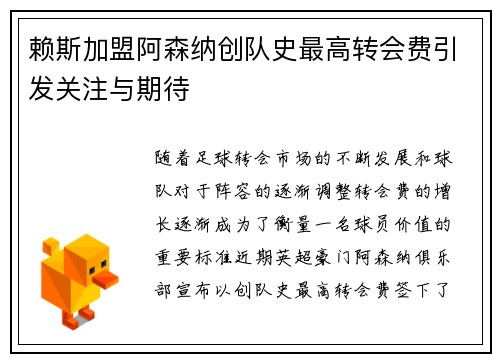 赖斯加盟阿森纳创队史最高转会费引发关注与期待
